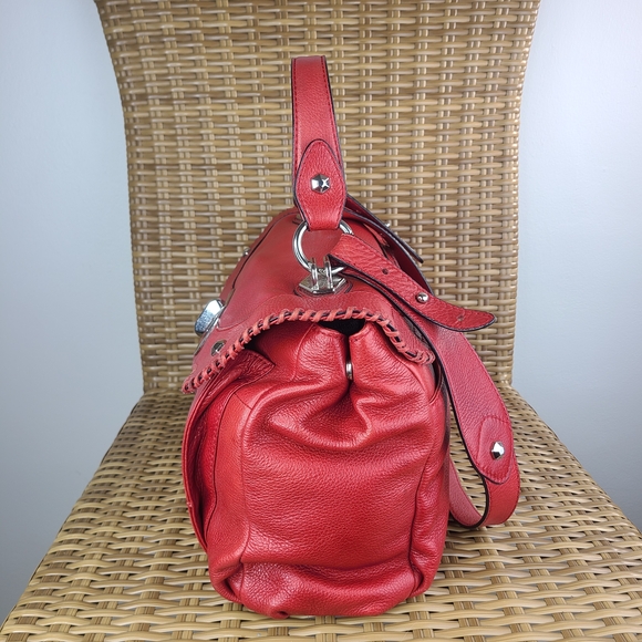 Oryany Red Pebbled Leather Shoulder Bag Satchel Purse Handbag Stud Accent - Picture 12 of 16
